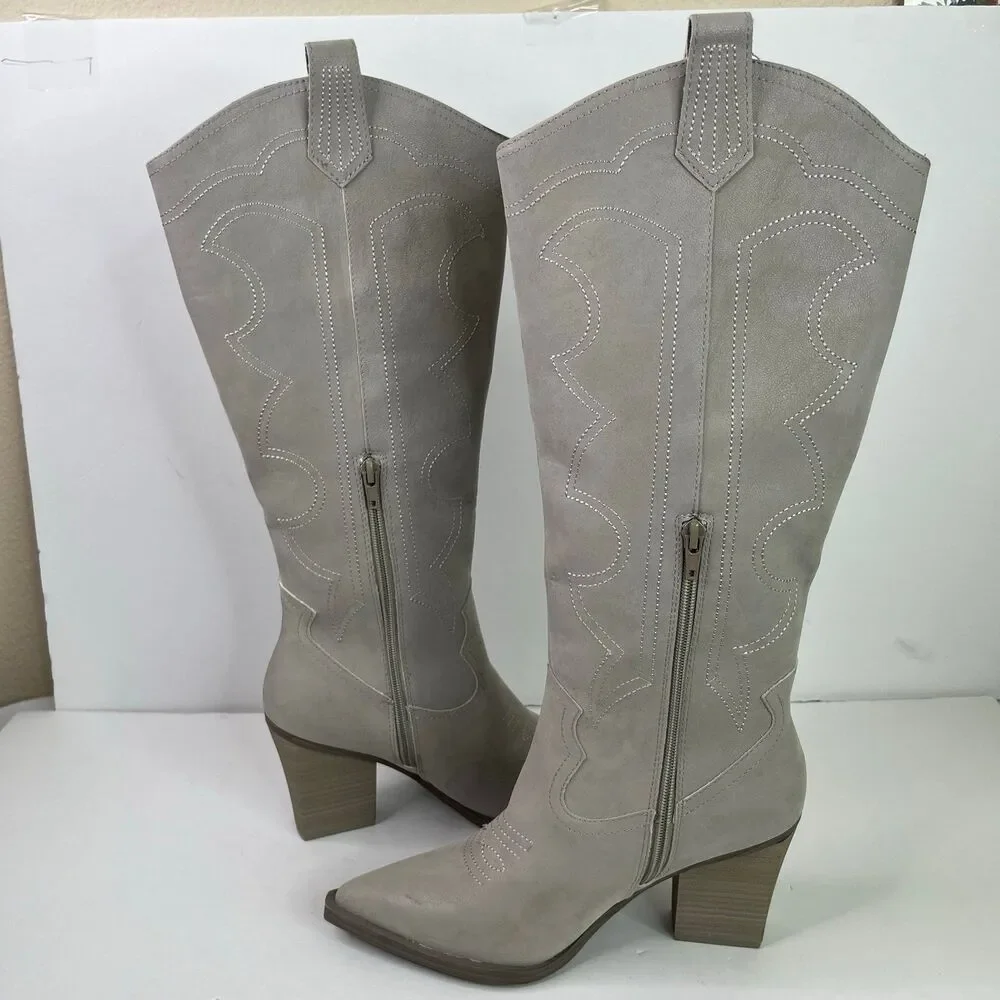 Mia Cowgirl Pull On Pinted Toes Boots Grey Size 8 #596